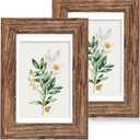 Hongkee 5x7 Picture Frame Set of 2, Made of Real Glass and Rustic Brown Wooden Frame - Display Pictures 4x6 with Mat or 5x7 Without Mat, 5 by 7 Photo Frame for Wall or Tabletop Display