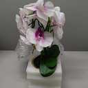 Artificial Orchids Flowers with Vase for Table Centerpieces, Real Touch Faux White Orchid Phalaenopsis in Ceramic Vase for Home Wedding Kitchen Decoration (Gold Vase, White Purple)