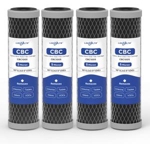 5 Micron 10" x 2.5" Whole House CTO Carbon Block Water Filter Cartridge Replacement for AOWHPRERCP2, FX12P, WFPFC8002, WFPFC9001, WHKFWHWC, FXWTC, W5CIP, 3WHSTDCWF02, SCWH5 (Pack of 4)