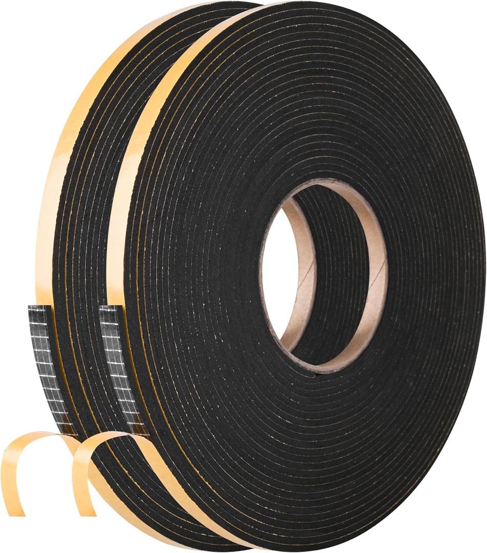 Self Adhesive Foam Tape Weatherstrip 1/4in x 1/8in x 66Ft High Density Foam Insulation Strips Foam Seal Weather Stripping with Strong Adhesive for Door and Window Sound Isolation Soundproofing
