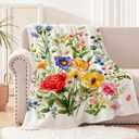 Floral Blanket Vintage Flowers Blankets Butterfly Wildflowers Throw Blanket Soft Cozy Flannel Fleece Throw Blanket Colorful Daisy Plants Bed Blanket for Couch Sofa, 50"60"