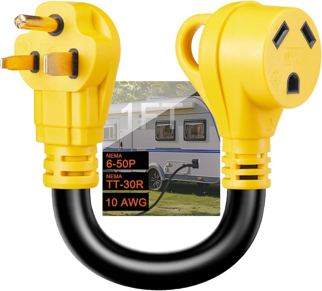 NEMA 6-50P Male to TT-30R AC Power Adapter Cord, STW 10AWG/3C, 3 Prong 50 Amp Welder Male Plug to 30 Amp RV Generator Female Connector Adapter, 125 Volt, ETL Listed