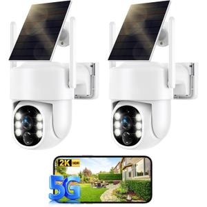 Solar Security Cameras Wireless Outdoor, 5G&2.4GHz Cameras for Home Security, 2K Solar Outdoor Camera, Color Night Vision, AI Human Detection, 2-Way Talk, Siren Alarms (2-Pack)