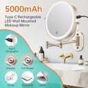5000mAh Rechargeable Wall Mounted Lighted Makeup Vanity Mirror, Double Sided 1X 30X Magnifying Bathroom Mirror, 3 Color Lighting, Touch Screen Dimming, Extended Arm 360 Rotation Shaving Mirror