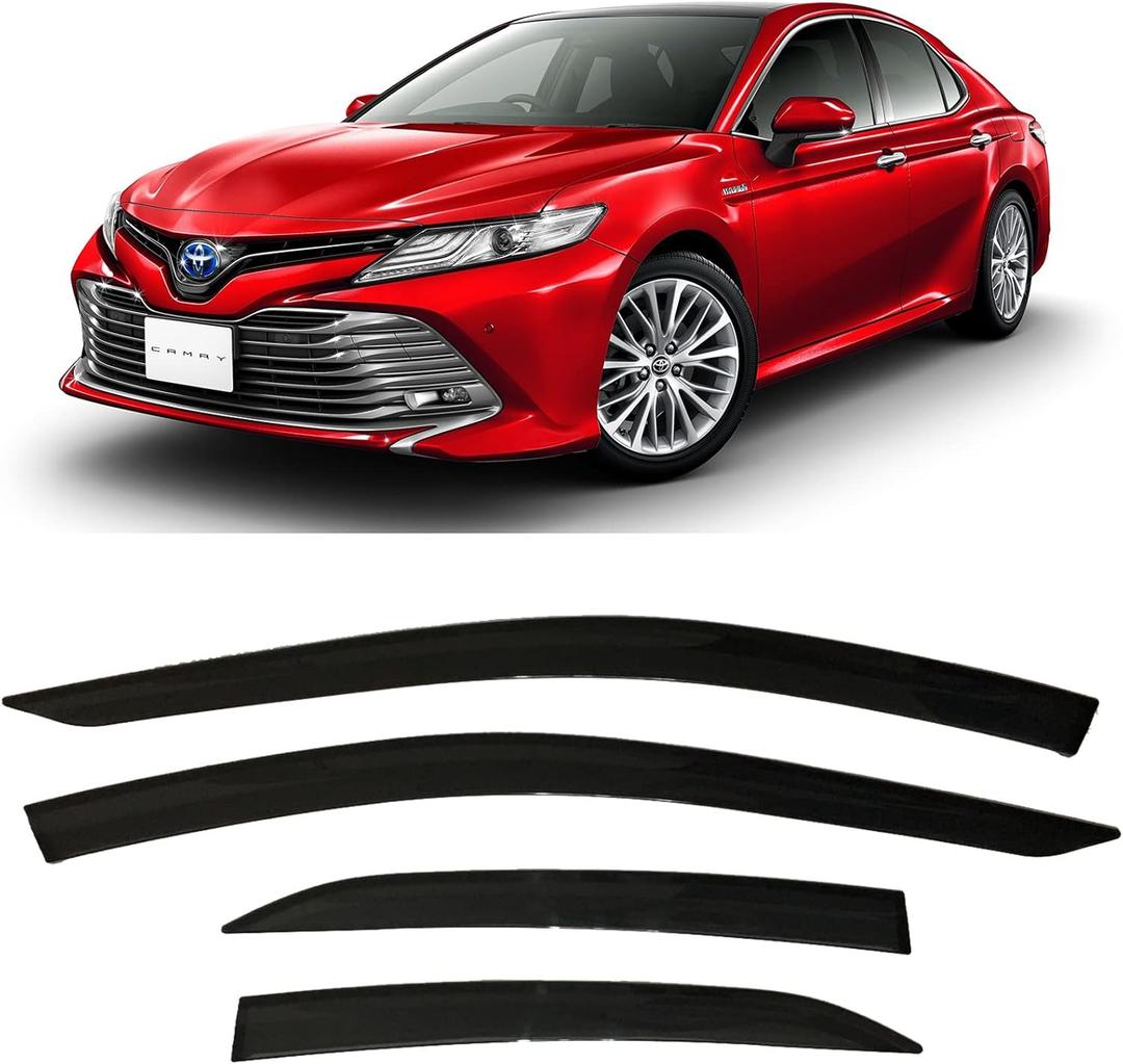 2018-2024 Tape-On Side Window Visor Deflectors for Toyota Camry XV70 L LE SE XLE XSE Hybrid Dark Tinted Rain Guards 2019 2020 2021 2022 2023