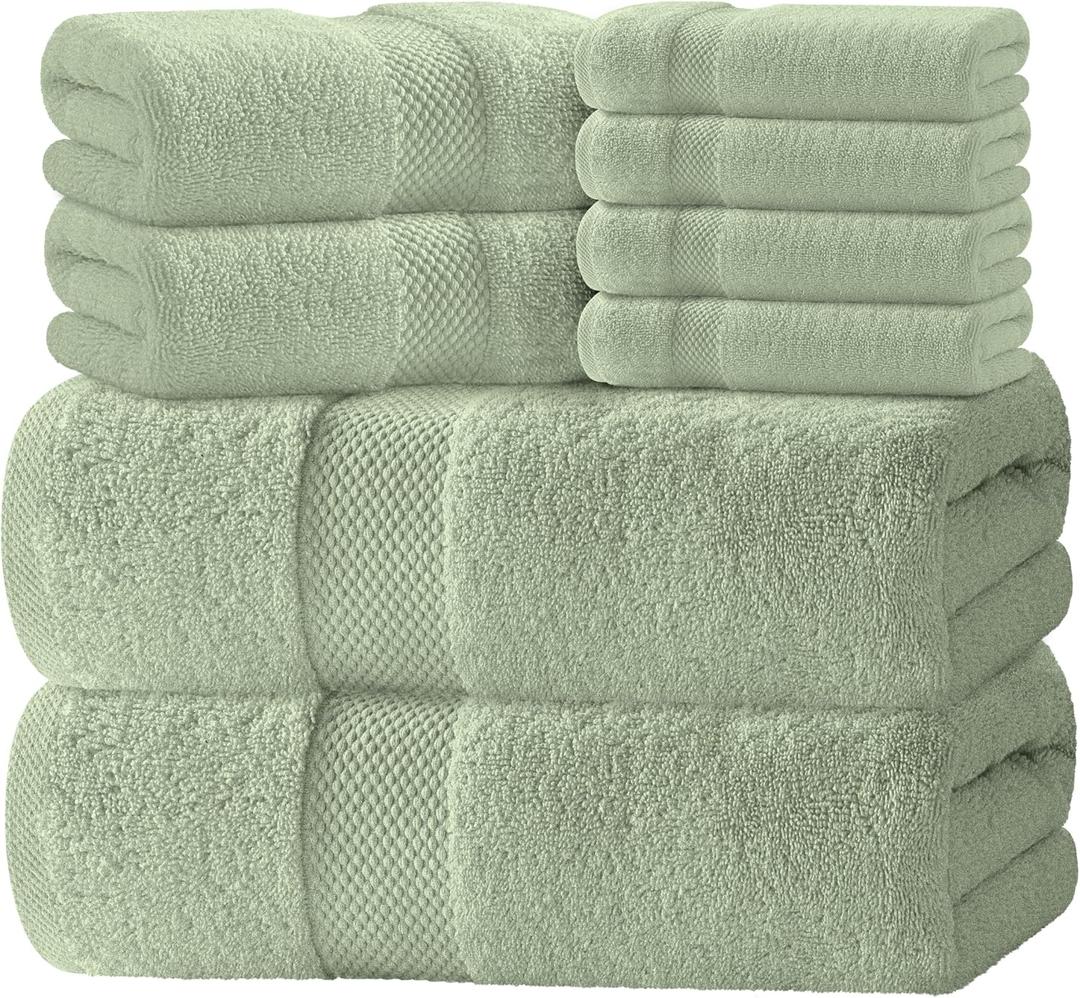 White Classic Luxury Bath Towel Set of 8 Pieces - 100% Turkish Cotton Highly Absorbent Towels for Bathroom, 2 Luxury Bath Towels 700GSM, 2 Hand Towels, 4 Washcloths, Green (11: Mint Green)
