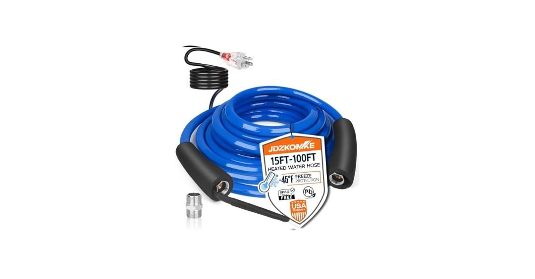 JDZKOMKE 25FT Heated Water Hose for RV,Heated Drinking Water Hose with Thermostat,Lead and BPA Free,1/2"Inner Diameter,Temperatures Down to -40°F Self-Regulating,Blue Appearance (25FT)
