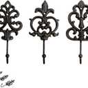 Vintage Decorative Cast Iron Wall Hooks  Set of 3 Heavy Duty Vintage Hooks for Hanging Coats, Towels, Keys & Bags  Antique French Country Farmhouse Decor  Rust Resistant with Easy Mounting Kit