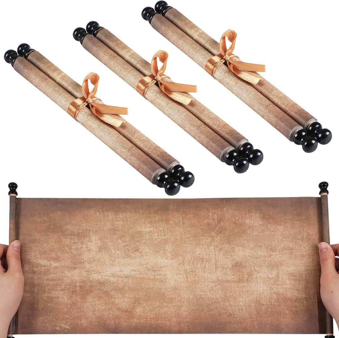 gisgfim 6Pcs Blank Scroll Paper with Wood Rods 7x15-3/4Inch Small Blank Old Paper Scrolls to Write on Long Christmas Vintage Wedding Vows Joke Watercolor Parchment for Writing Drawing Xmax Invitation