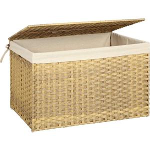 SONGMICS Woven Storage Basket with Lid, 42.3 Gallon (160L), Foldable
Blanket Storage Bin with Handles, Removable Liner, Metal Frame, Natural, ELIOTT Collection, URST76NL