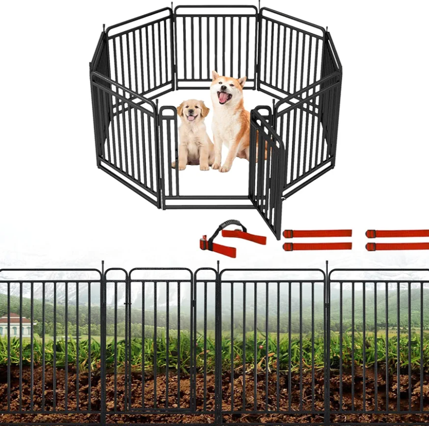 Dog Fence Outdoor for Yard Round Indoor Dog Playpen Dog Kennel Decorative Garden Fence for Patio & Flower Bed (8 Panels)