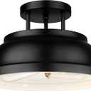 Zeyu 12'' Industrial Semi Flush Ceiling Light, 2-Light Flush Mount Ceiling Lamp for Bedroom Dining Room, Metal Dome Shade in Black Finish, ZY29-F BK
