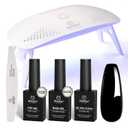 Beetles Black Gel Nail Polish Kit with U V Light, 5 Pcs Gel Polish Kit with Base & Top Coat and Nail File for Beginners Soak Off Black DIY Art Set Manicure Gifts for Women Teen Girls (0 - 1 Color-Black)