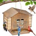 Bird Feeders for Outdoors, Bird Feeder with Double Suet Holders, 2 in 1 Mixed Seeds Suet Feeder for Outside, Weatherproof Metal Roof, Easy to Refill&Clean, 5LB Large Seed Capacity