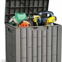 EAST OAK Outdoor Storage Box, 31 Gallon Deck Box Indoor and Outdoor Use, Waterproof Resin Storage Bin for Package Delivery, Patio Cushions, Gardening Tools, Lockable, UV Resistant, Grey