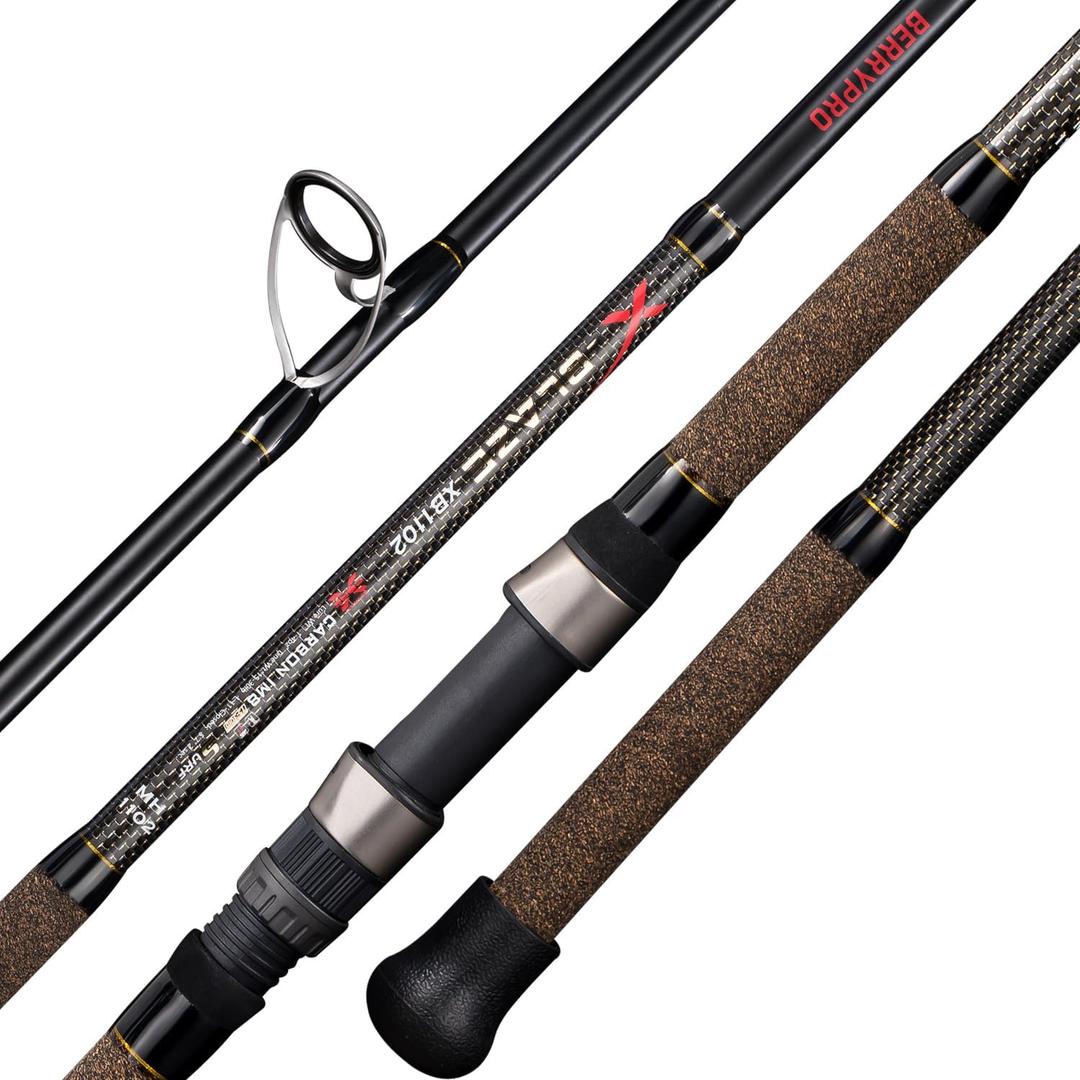BERRYPRO Surf Rod Pure Carbon Surf Spinning Rod Graphite Surf Fishing Rod (9'-Spinning-2pc)