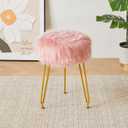 IBUYKE Faux Fur Vanity Stool Chair, Furry Makeup Stool Ottoman, Soft Padded Seat, Round Footrest Footstools with 4 Metal Legs, for Living Room Bedroom Entryway, Pink LG-32P