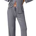 Ekouaer Pajamas Women's Long Sleeve Sleepwear Soft Button Down Loungewear Pjs Lounge Set Nightwear (Large, Gray)