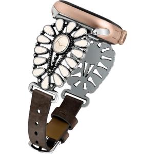 JR.DM Leather Band Compatible with Apple Watch Women 38/40/41/42/44/45/46/49mm, Western Designer Boho Turquoise Retro Tribal Classic Straps for iWatch Series 11 10 9 8 7 6 5 4 3 2 1 SE Ultra, Starlight