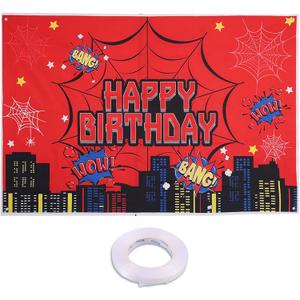 Spider Web Backdrop Party Decoration, 4.92x3.28ft Red Spider Web Happy Birthday Backdrop Banner Decoration Supplies for Boys Birthday Party & Photography