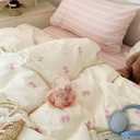 Nayoroom Bow Duvet Cover Queen Size 100% Cotton White Pink Striped Reversible Coquette Bedding Set 3 Pcs Soft Breathable Cute Aesthetic Comforter Cover with Zipper Closure Gift for Women Girls