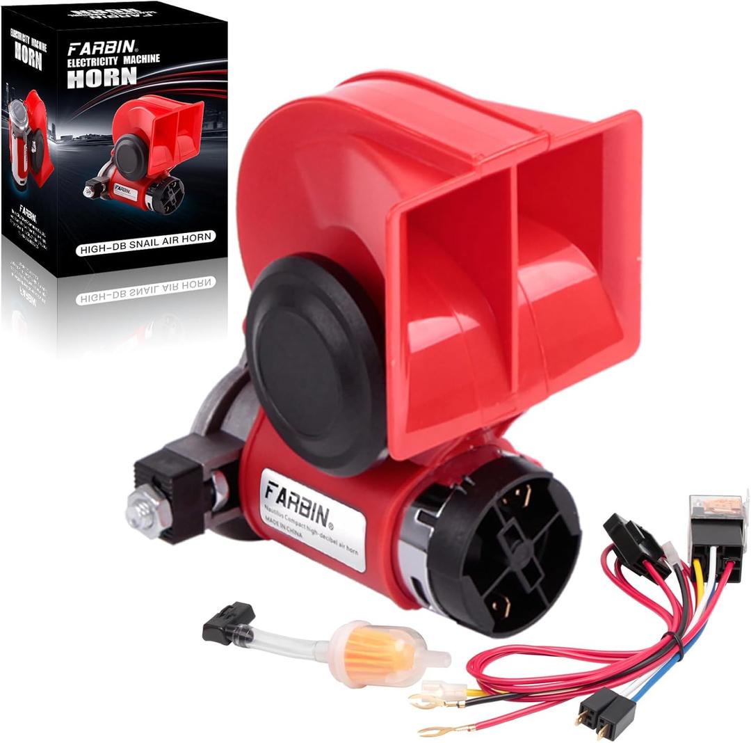 FARBIN Compact Air Horn with Compressor Electric Car Horn 12V 150db Super Loud train horns kit for trucks (red)
