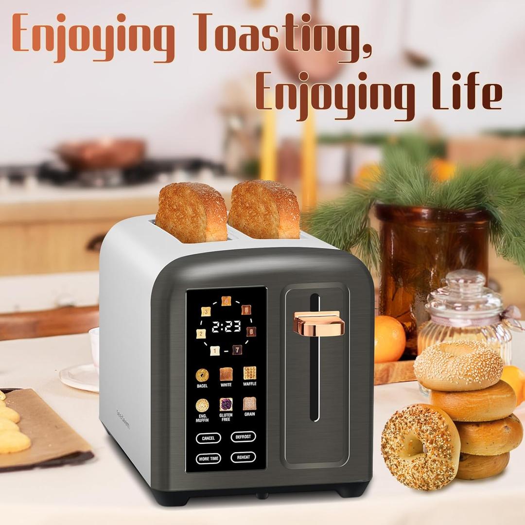 SEEDEEM Toaster 2 Slice with Touch Screen, Faster Heating Speed, 7 Shade Setting, 6 Bread Type, 1.5Wide Slots Toaster, Removable Crumb Tray, 1350W, Dark Metallic