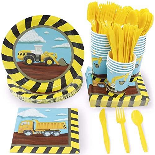 Juvale Serves 24 Under Construction Theme Party Supplies Decoration for Kids Birthday, Disposable Paper Plates, Napkins, Cups & Cutlery - Construction Party Supplies