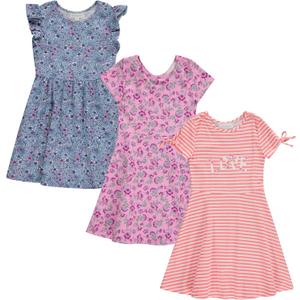 BTween 3 Piece Girls Summer Dress Set Short Sleeve Casual Skater Dresses (4-5, Strip)