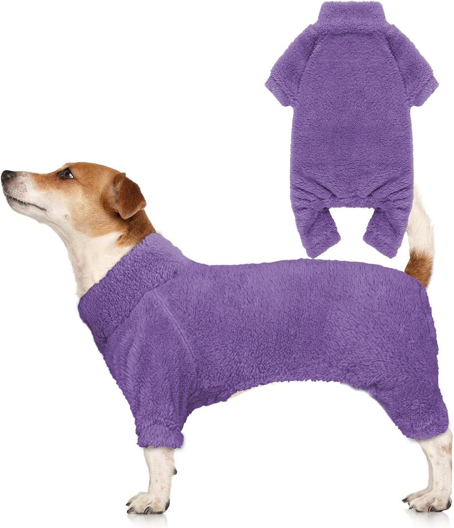 Fuzzy Dog Pajamas Turtleneck Pet Clothes Warm Soft Cozy Lightweight Pet Pjs Dog Sweaters for Large Dogs(Purple-L)