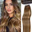 WIGNEE New Double Layered PU OVO Hair Extensions Blonde Ombre Straight Human Hair weft with beads 100% Real Human Hair Extensions 18 Inch Seamless Micro Beads Human Hair Extensions Glueless (9A/60)