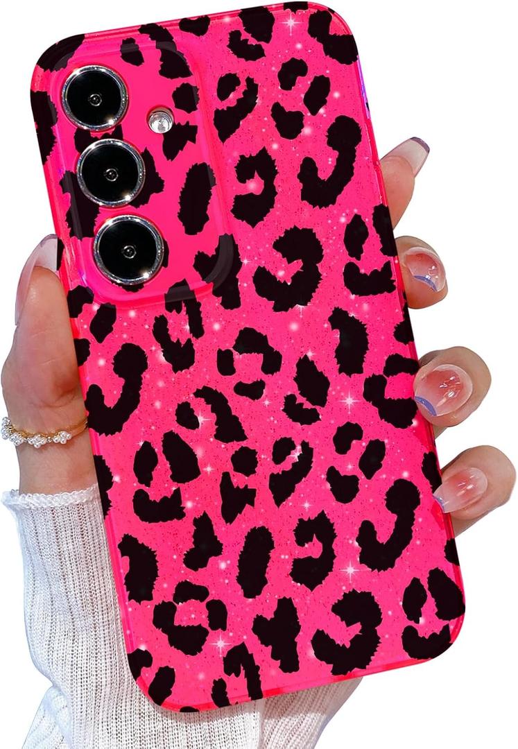Samsung A36 5G Case Glitter, for Galaxy A36 5G Phone Case Pink for Women Girls Girly Cute Cheetah Printed Soft Phone Case for Samsung Galaxy A36 5G 6.6 inch, Black Leopard