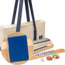 Yellow Mountain Imports American Mahjong Set, Harbor Tide with Beige and Blue Canvas Tote Bag - 4 All-in-One Racks with Pushers, Wright Patterson Scoring Coins, Dice, & Wind Indicator