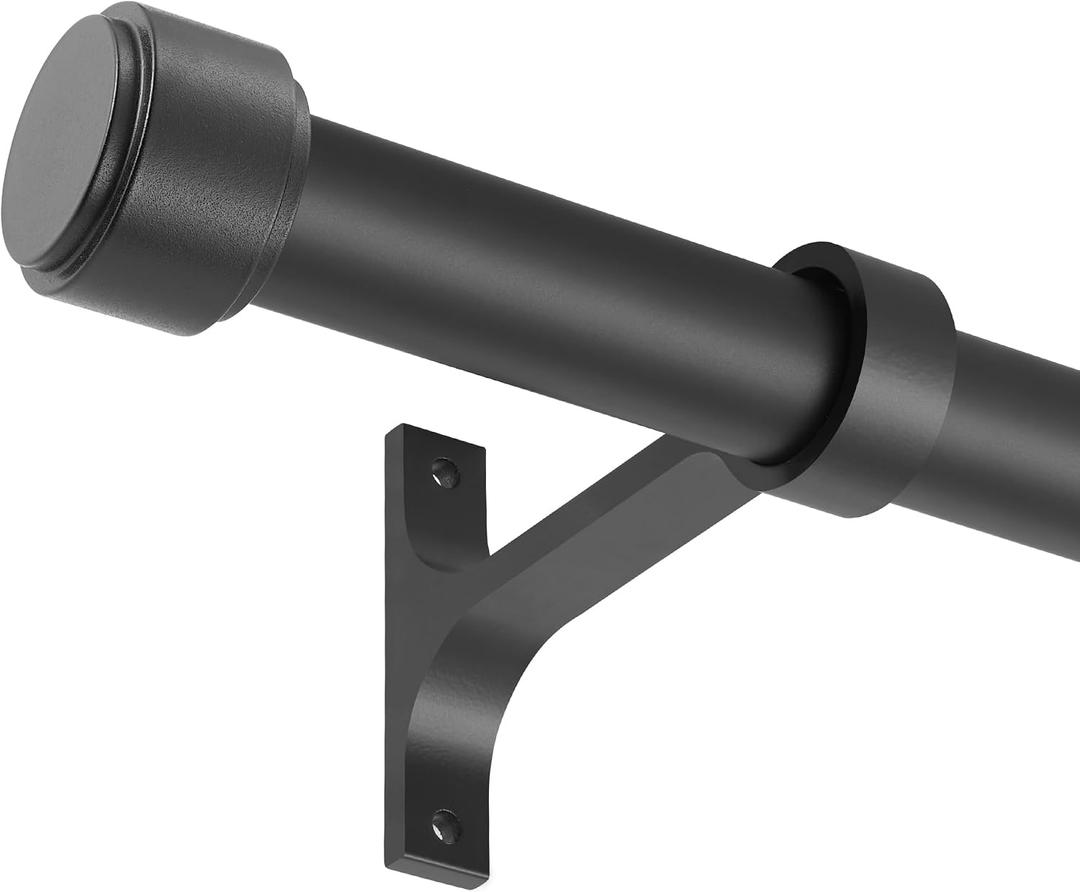 Black Curtain Rods for Windows 28 to 48", 1-Inch Blackout Curtain Rods with Aluminum Brackets and End Cap Finials, Adjustable Drapery Rods for Sliding Glass Door/Bedroom/Kitchen/Living Room Etc.