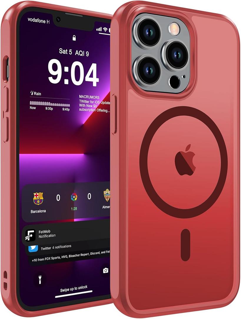 WRJ Magnetic Matte Case for iPhone 14 Pro 6.1-Inch, [Compatible with Magsafe] [Military Grade Drop Protection] Slim Translucent Anti-Fingerprints Shockproof Protective Phone Case-Red