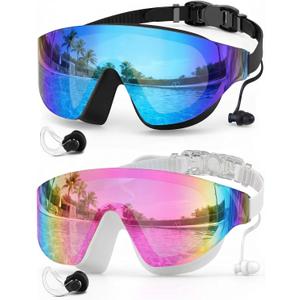 Zoomsnail Swim Goggles 2 Pack, Rimless Wide View Swimming Goggles for Adult, Anti-Fog UV Leaking Pool Goggles for Men Women