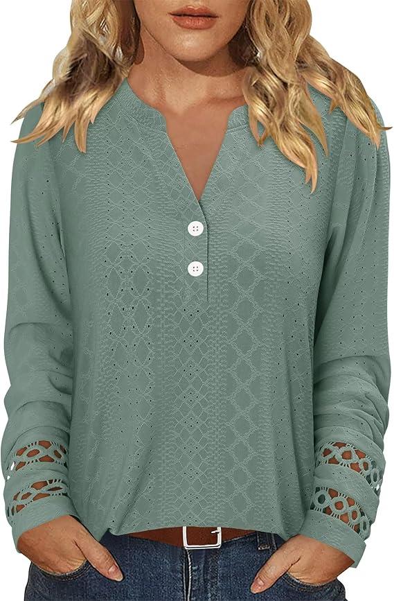 Magritta Womens Green Tops 2025 Autumn Trendy Long Sleeve Pleated Tunics Dressy Button Up V Neck Shirts Blusas Casuales De Mujer Bonitas XL