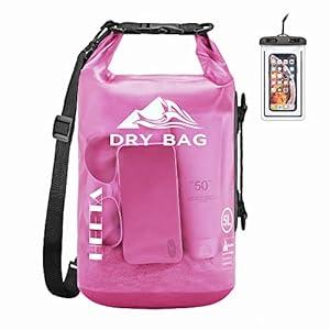 HEETA Dry Bag Waterproof for Women Men, Roll Top Lightweight Dry Storage Bag Backpack with Phone Case for Travel Swimming Boating Kayaking Paddle Board Camping Beach Accessories (Rose Red, 10L)