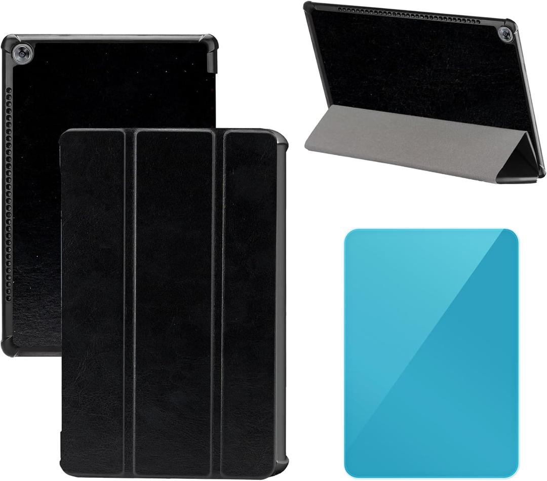 Tri-Fold Case Compatible with Huawei Mediapad M5 10.8 inch (CMR-AL09/CMR-W09), Includes a Screen Protector - Premium PU Leather Tri-Fold Cover with Auto Sleep/Wake (Black, One Size)