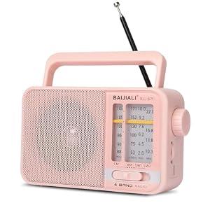 Portable AM/ FM Transistor Radio with Loud Speaker, Battery or USB Powered - Compact Emergency Radio for Indoor, Outdoor, Travel & Storms (BJL-671, Pink)