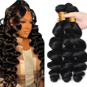 #1B Loose Wave Bundles #1B Natural Black Loose Wave Bundles Human Hair Unprocessed Virgin Human Hair Bundle 18 20 22 Inch 150g