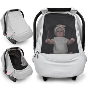 Baby Car Seat Cover,Sunproof Car Seat Canopy for Babies, Extra Large Mesh Window Baby Car Seat Sun Shade Cover,Infant Carseat Covers for Summer/Autumn Use(Gray)