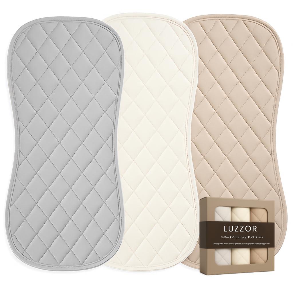 Luzzor Changing Pad Liners 3 Pack Waterproof, Soft, Absorbent, Non-Slip, Machine Washable, Reusable Baby Changing Pad Liners, Also Fits Peanut Shaped Changing Pads, Changing Table Pads