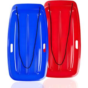 Snow Sled for Kids: 35", Cold-Resistant, Anti-lateral Drift, Included Rope, One Handle per Side, Fast, Stable, Stackable, Easy to Carry, Toboggan Sleds for Snow Days (Blue-Red)