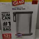 Glad Slim Trash Can with Clorox Odor Protection - Narrow Kitchen Garbage Bin with Soft Close Lid, Step On Foot Pedal and Waste Bag Roll Holder, All Stainless, 45 Liter