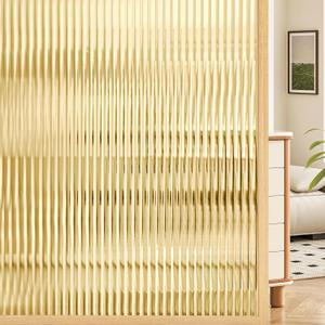 Coavas Reeded Glass Window Privacy Film, 3D Fluted Adhesive, 23.6"x78.7" | Frosted Decorative Window Film, UV Heat Blocking Anti-Glare, Day and Night Decals for Bathroom Bedroom Door, Umber