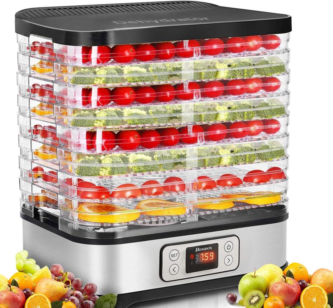 Homdox Food Dehydrator for Jerky & Fruit, 8 BPA-Free Trays, 72H Timer & Temp Control 158F, 400W Dehydrator Machine for Herbs, Veggies, Meat, Dog Treats, Fruit Roll Sheet Included