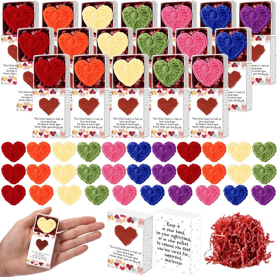 Wettarn 21 Sets Emotional Cheer Support Gifts Pocket Heart Hug Bulk Appreciation Crochet Heart with Greeting Box Thank You Token Gifts for Women Employee Coworker Staff Nurse Practitioner Student