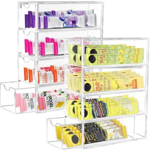 2 Pack Drink Packet Organizer, Acrylic Drink Mix Holder with 4 Clear Drawers Water Flavor Packets Container for Kitchen Pantry Home Organization (2 Pack)