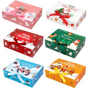 Ssyuysto 12PCS Christmas Gift Boxes with Lids and Ribbon Holiday Present Boxes for Gifts Wrapping Xmas Party Favor Boxes Reusable Decorative Xmas Packaging for Cookies Candy Gifts (10.62'' x 7.87'' x 3.14'')